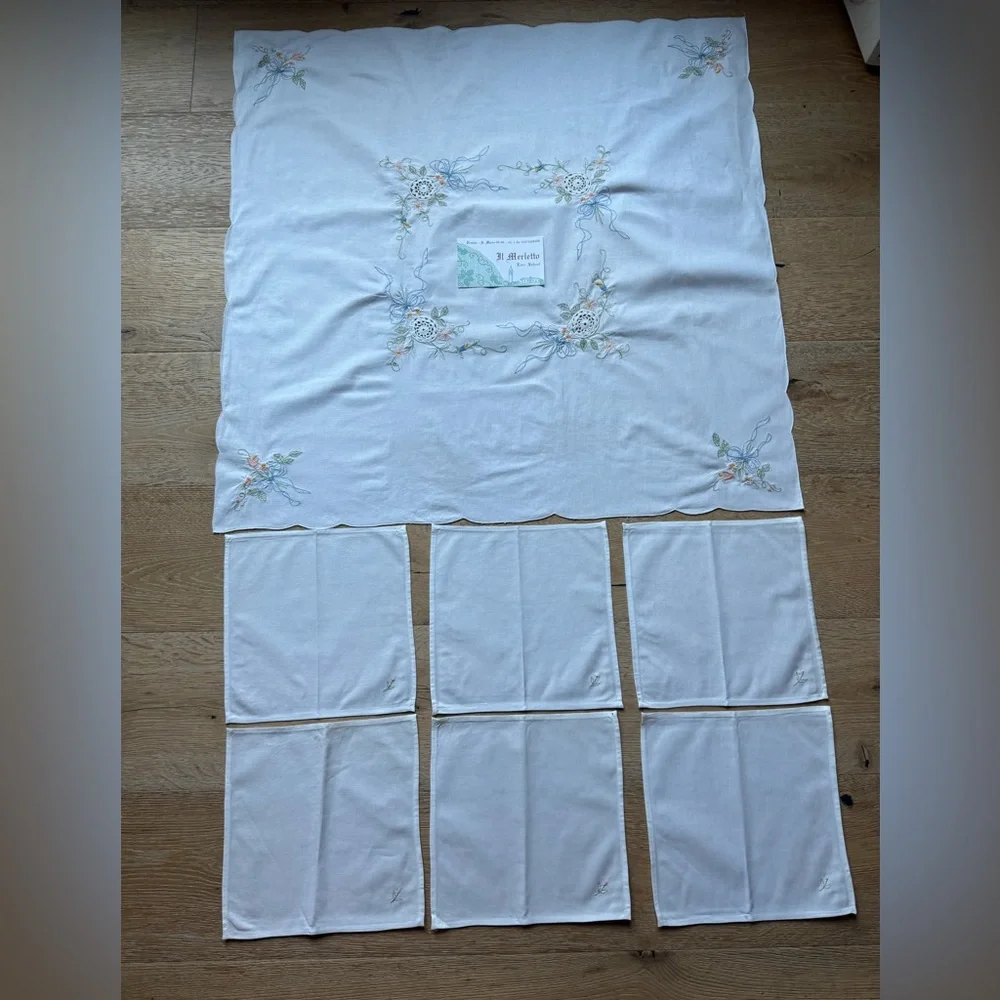 RAREST 🔥NEW🔥TABLECLOTH/6 NAPKINS SET Vintage ITALIAN VENICE 32x32” price firm!